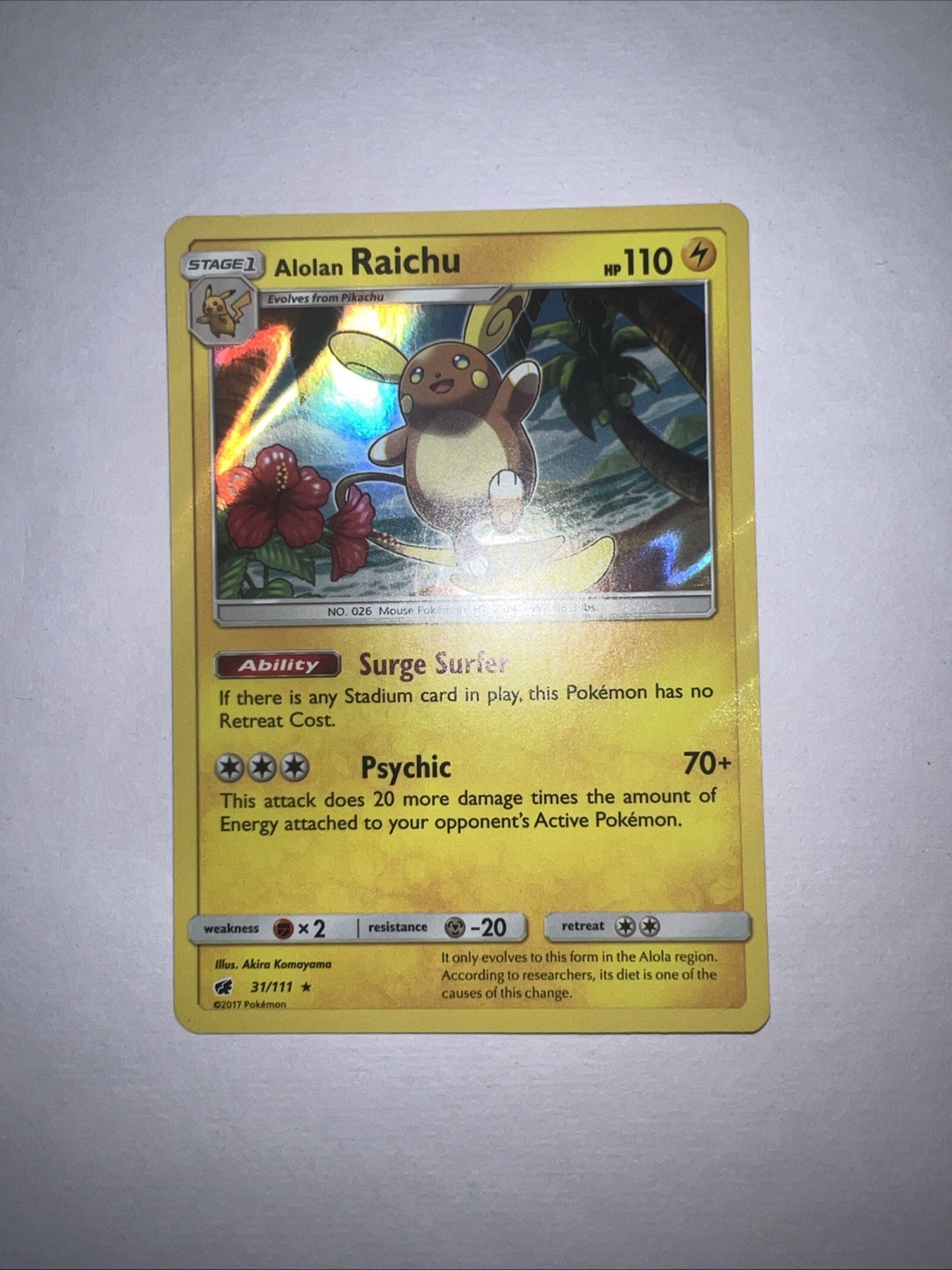 Pokemon Cards Alolan Raichu 31/111 Crimson Invasion Holo Mint Card