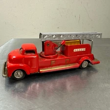 Vtg 1950s SSS Shioji Tin Litho Fire Truck w/ Ladder Toy SSSFD Japan