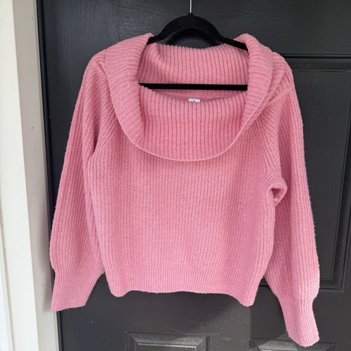 Pull tricoté col vachette rose abondant confortable mélangé recyclé taille M doux chaud - Photo 2/9