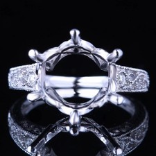 11mm Round Semi Mount Ring 925 Sterling Silver Vintage Milgrain Cocktail Ring