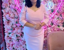 KDK London Pink Bodycon Midi Dress 3/4 Sleeve Pencil Occasion Party Dress