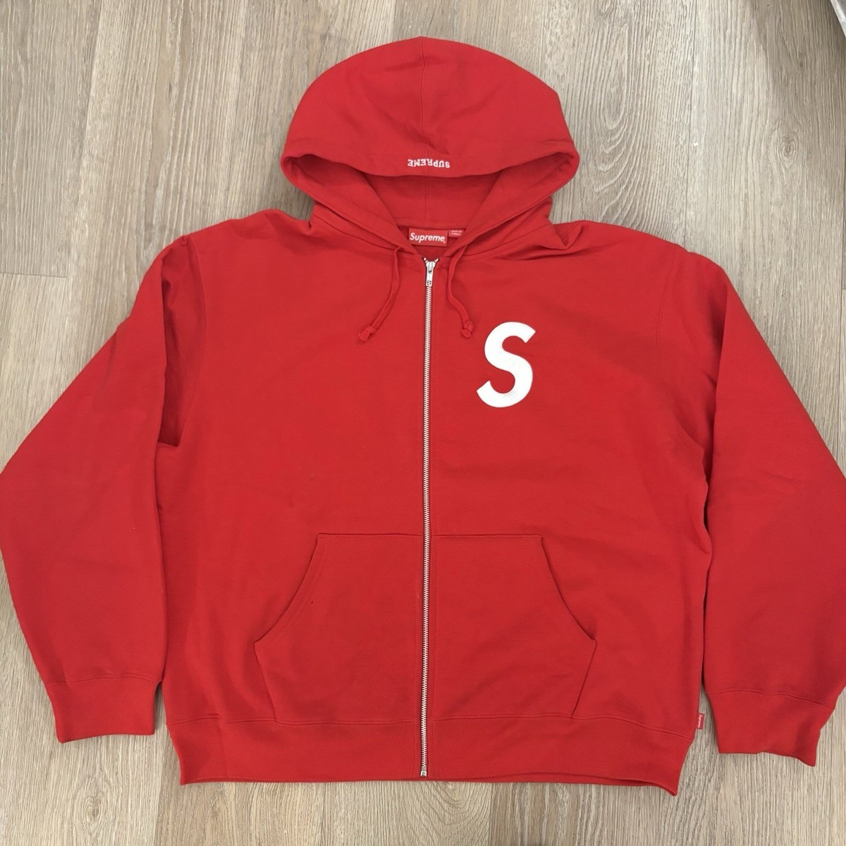 Authentic Supreme S Logo Zip Hooded Sweatshirt Red XL | eBay