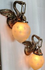 Vintage Brass Wall Light Home Decor Set of 1 Art Nouveau Swan Wall Sconce Light