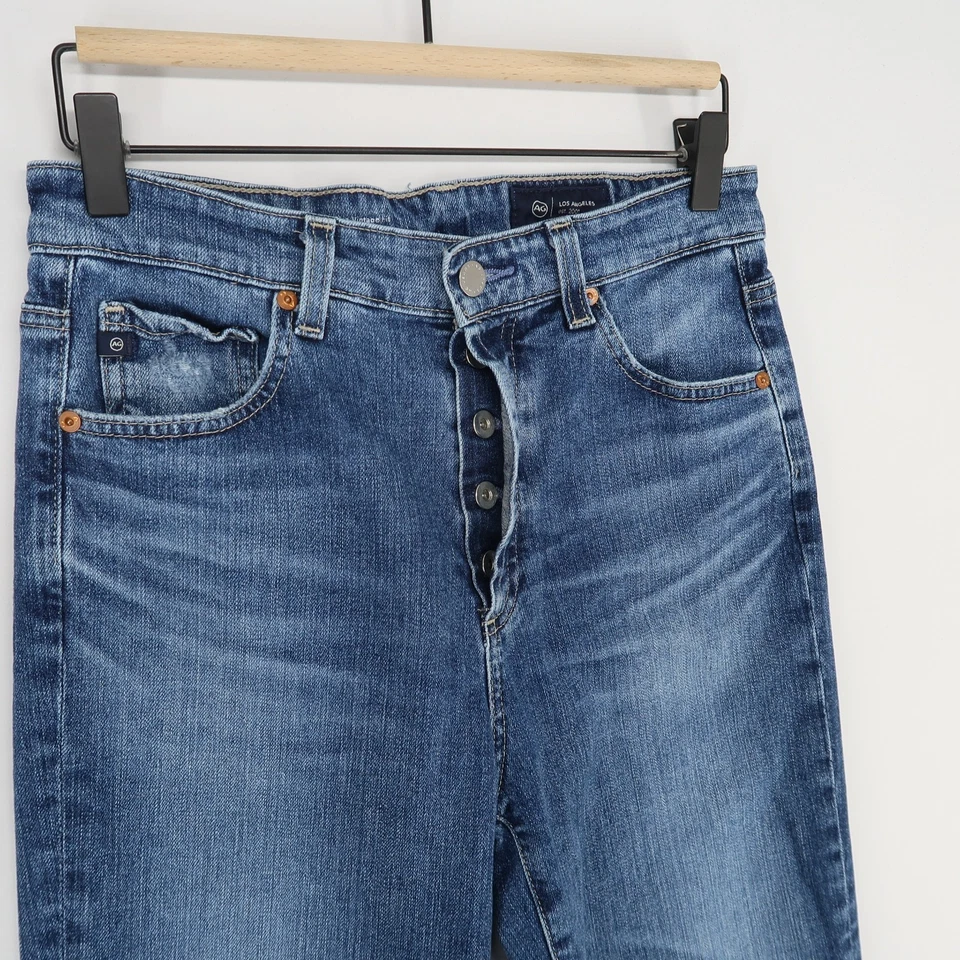 Jean recto AG Adriano Goldschmied Alexxis para mujer 28 azul tiro alto botón mosca Foto 3 de 4