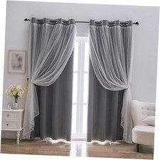 Home Blackout Curtains Double Layer Solid Sheer 52"W x 72"L Pack of 2 Grey