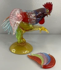 Large Murano Glass Fighting Rooster (Broken Tail Feather)