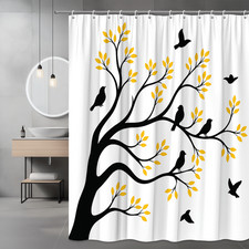 Black and Yellow Tree with Birds Shower Curtain
