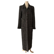 Chanel Brown Long Tweed Coat Jacket
