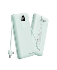 20000mAh Portable Charger with Built-in Cables and AC Wall Plug cyan