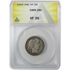 1905 Barber Silver Quarter VF 35 ANACS 25c Coin Collectible SKU:CP770