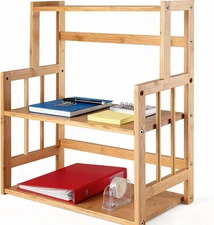 HYNAWIN Bamboo Spice Rack 3-Tier Kitchen Countertop Organizer, Adjustable Shelf 