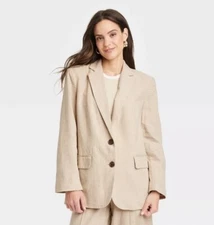 A New Day Women's M Medium Blazer Natural Beige Button Up Spring Jacket