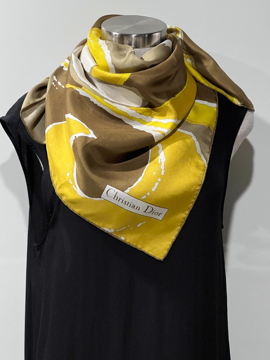 CHRISTIAN DIOR Silk Twill Gold/Cocoa Large Flower Scarf 76cmx76cm