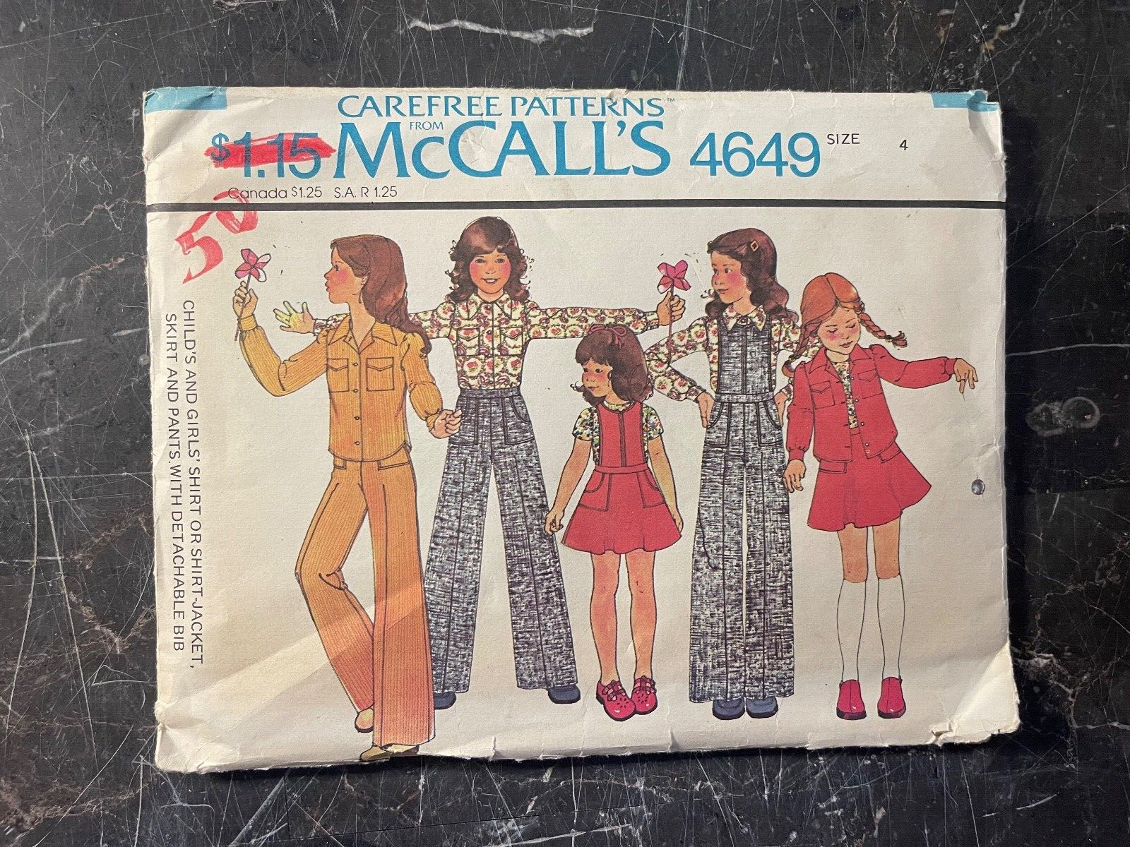 McCalls Carefree Patterns 4649 Childrens and Girls Shirts and Skirts