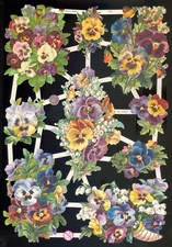 VICTORIAN STYLE DIE CUT PAPER SCRAPS FLORAL PANSIES ef7422 GERMANY