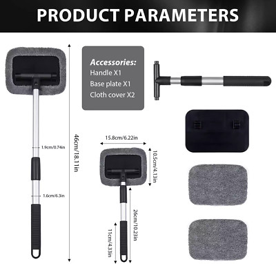 Gray Car Windshield Cleaner Tool Window Cleaning Tool Extendable&Microfiber Pads