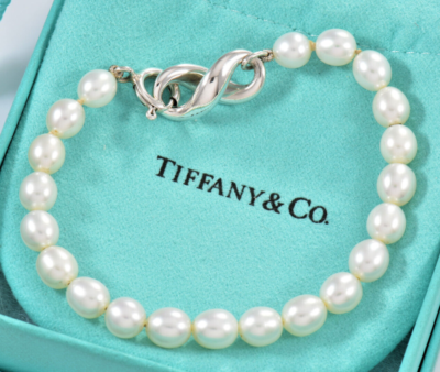 Vintage Tiffany & Co Silver Pearl Bead Infinity Charm Bracelet