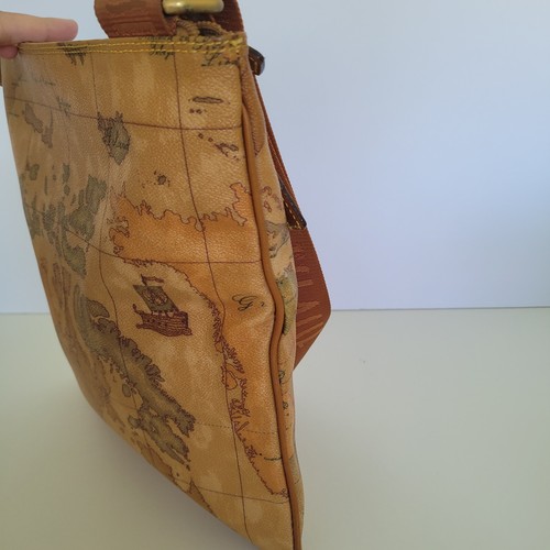 Alviero Martini Vintage Should Bag Crossbody Purse Handbag Map Geo Leather Brown - Picture 7 of 12