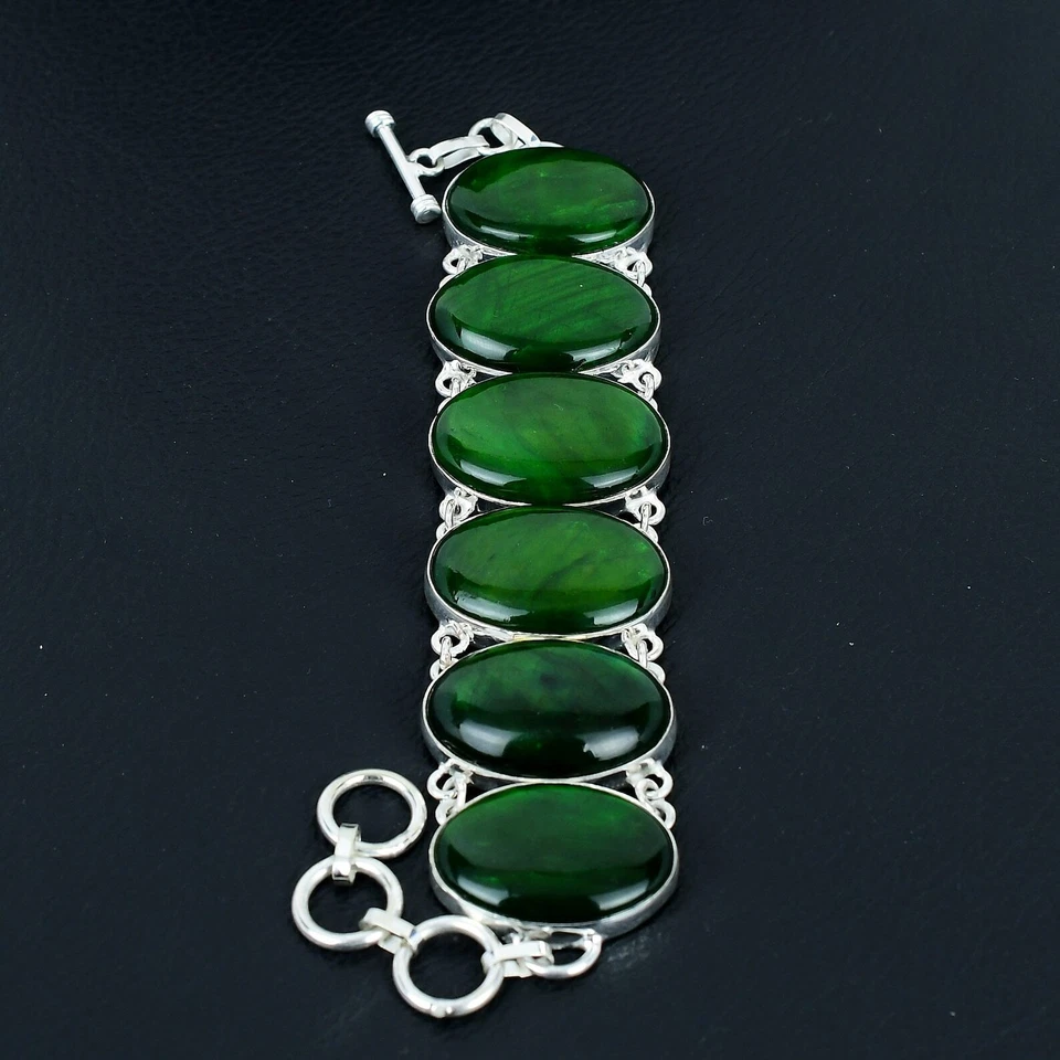 Pulseira de prata esterlina 925 verde labradorita feita à mão - Imagem 3 de 4