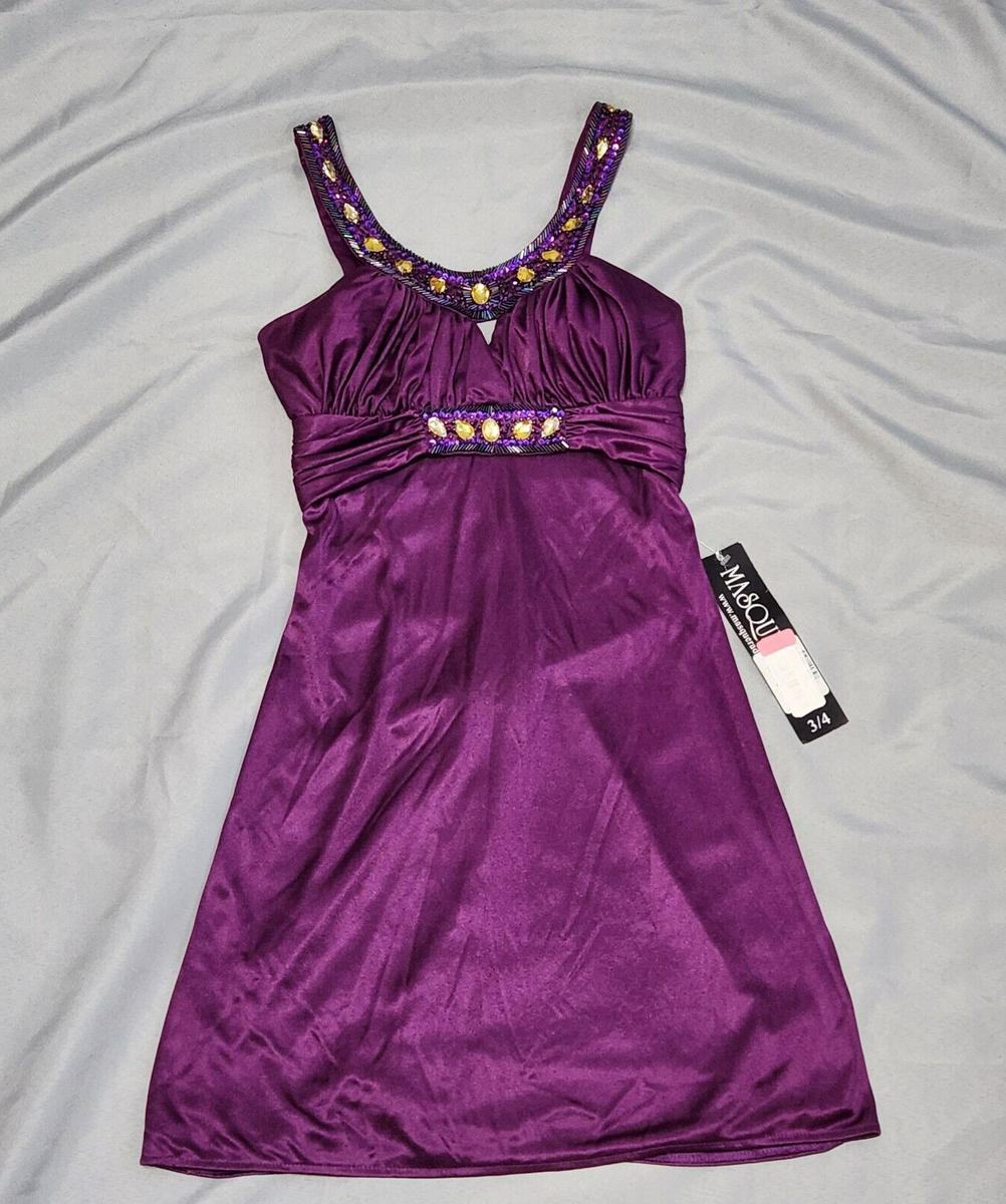 short 90s dress Vintage Y2K Masquerade Purple Size 3/4 Bedazzled Embellish Bead Windsor Cute Crush Knit Tulle Wedding Dress Color:Burgundy Super cute 90s