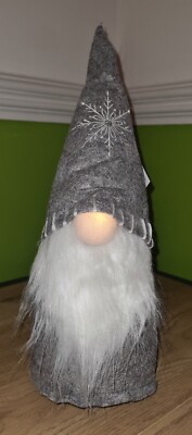 Grauer Weihnachtswichtel Gonk Deko mit Leuchtnase 34 cm hoch Xmas gewichtet