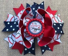 Red White Navy Baseball My Brother's Biggest Fan Bottle Cap Hair Bow 5"