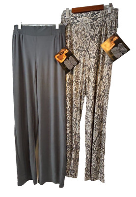 IMAN Global Chic Women's Luxury Resort 2-pack Palazzo Pants Charcoal Gray XS NWT