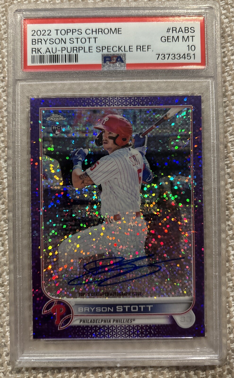 2022 Topps Chrome Purple Speckle Refractor Bryson Stott RC AUTO /299 PSA 10 Gem