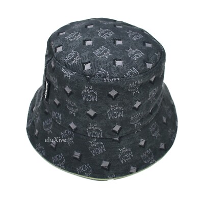 NWT $370 MCM Gray Tapestry Woven Monogram Logo Bucket Hat Men's SS23 AUTHENTIC