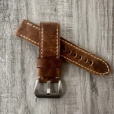 For OFFICINE PANERAI PAM 24mm Thick Brown Distressed Leather Watch Strap Band