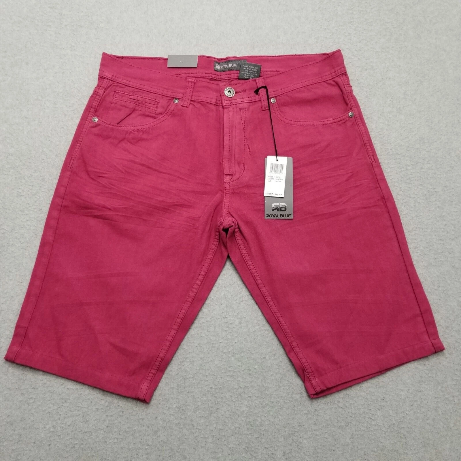 Royal Blue Shorts Mens 36 Pink Chino Pockets Casual Cotton Outdoor