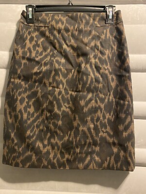 Tahari Size 4 Brown Black Leopard Lined Slit Pencil Skirt