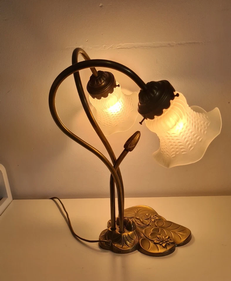 Magnifique Lampe Socle Nénuphars à Deux Branches - Style Art Déco - Années 70 - Photo 2/4