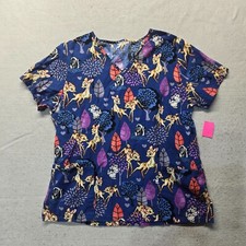 Disney Bambi Scrub Top Thumper Flower Short Sleeve Shirt Adult Size L Large