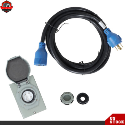 30Amp 4Prong 15/25/50/75/100FT Generator RV Power Extension Cord Power Inlet Box