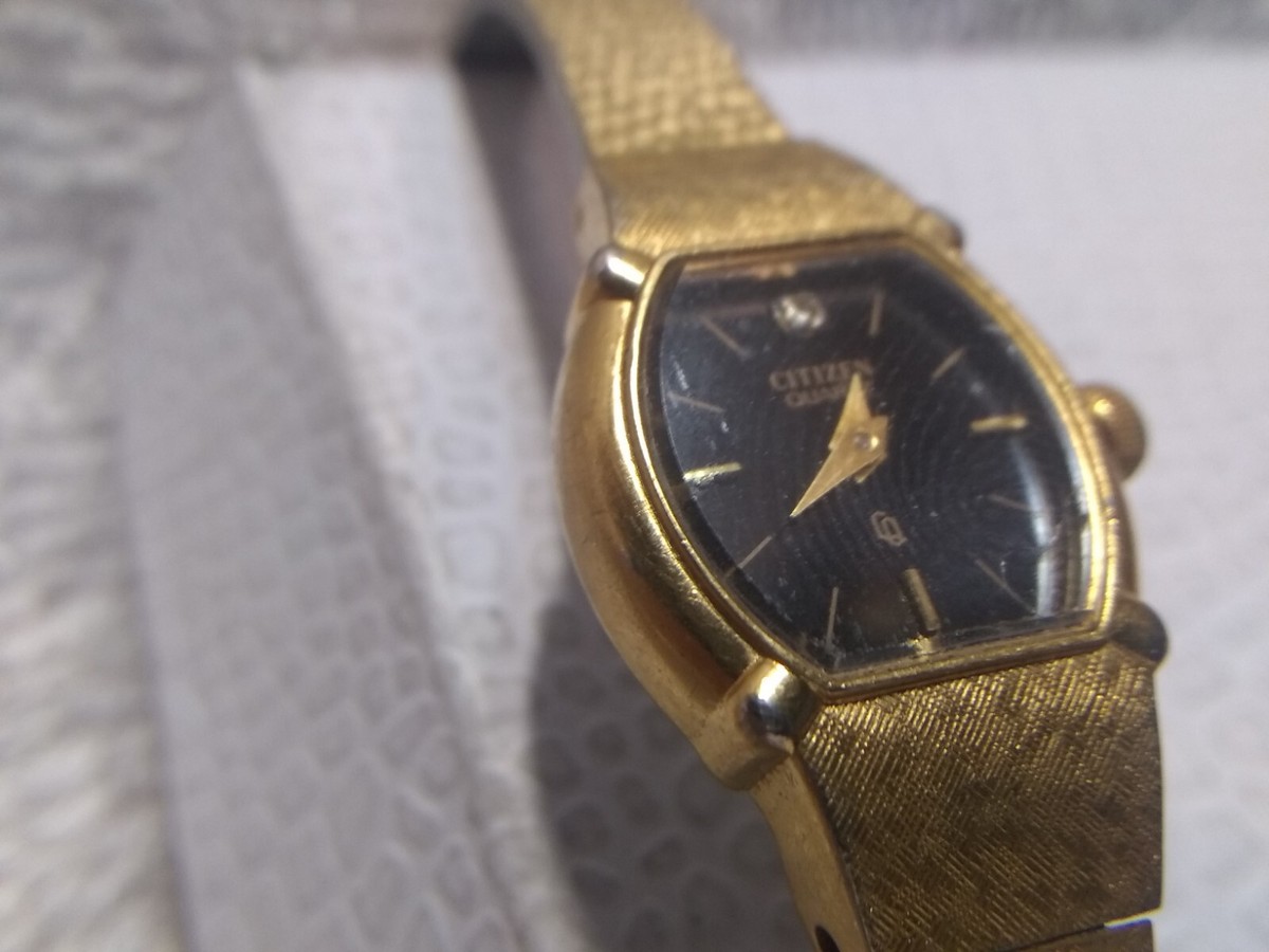 Citizen Gold Watch Bracelet with Black Glass Dial and Gold Hands, non-working BO L1120799-2.jpg?ixlib=rails-1.1  main image 2