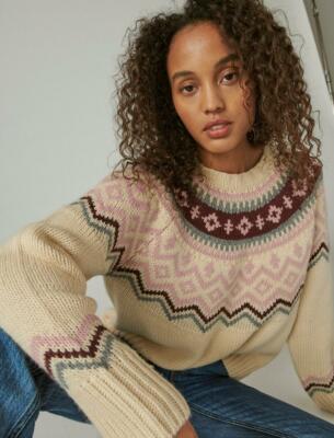 Lucky Brand Fair Isle Pullover Sweater 7W52505 Size S Cream Multi Relaxed  Fit | eBay