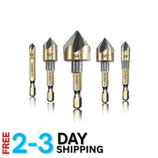Titanium HSS Countersink Bit Set - 5 Sizes for Flawless Drilling in Wood & Metal