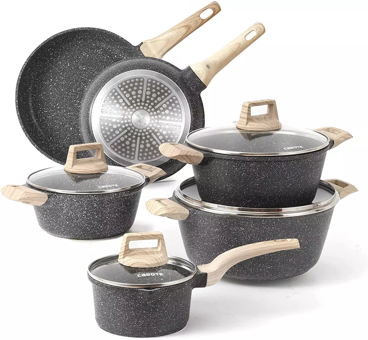 CAROTE Kitchen Cookware Sets, Nonstick Pots and Pans Set 11 Pcs Nonsti -  Jolinne