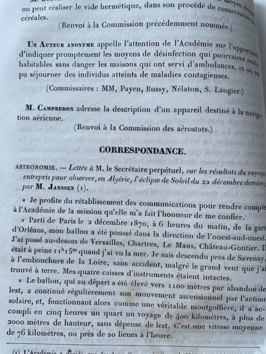 J. Janssen. Etudes sur l’Aéronautique. Pair of issues of Comptes Rendus,1871 - Picture 3 of 6