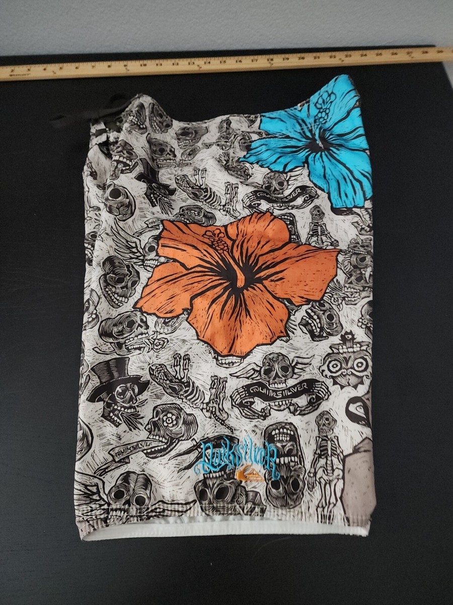 Quiksilver Mens Skull Floral Board Shorts Drawstring Beach Swim