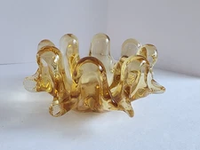 Vintage Art Glass Amber Pinched Edge Dish/Bowl