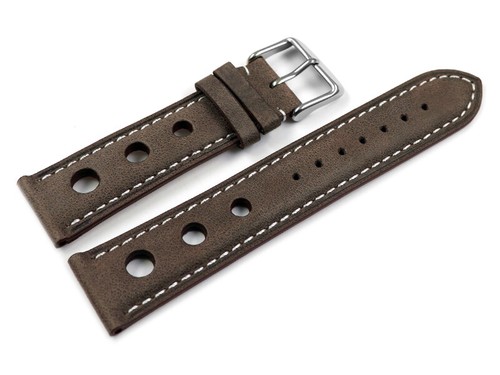 Uhrenarmband 18mm dunkelbraun Leder gelocht weiße Naht Uhrenband NEU