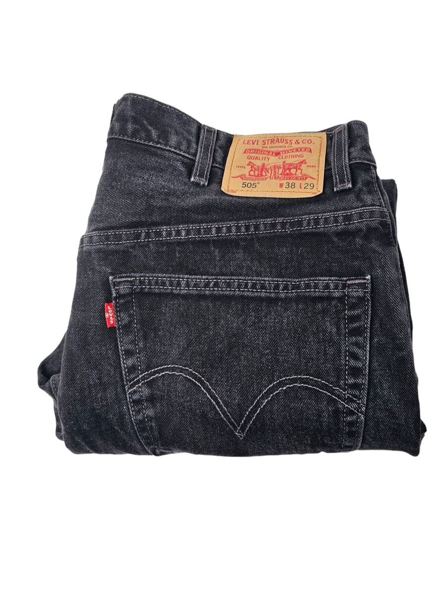 Levi's 505 Jeans Size 38 Vintage Black Denim Straight Leg Levi's 505 Jeans Size 38 Vintage Black Denim Straight Leg
