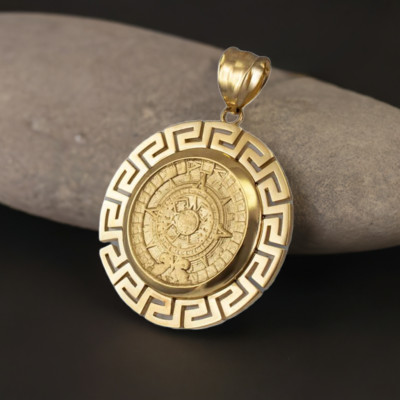Gold Azteken Maya Sonne Stein Kalender Anhänger