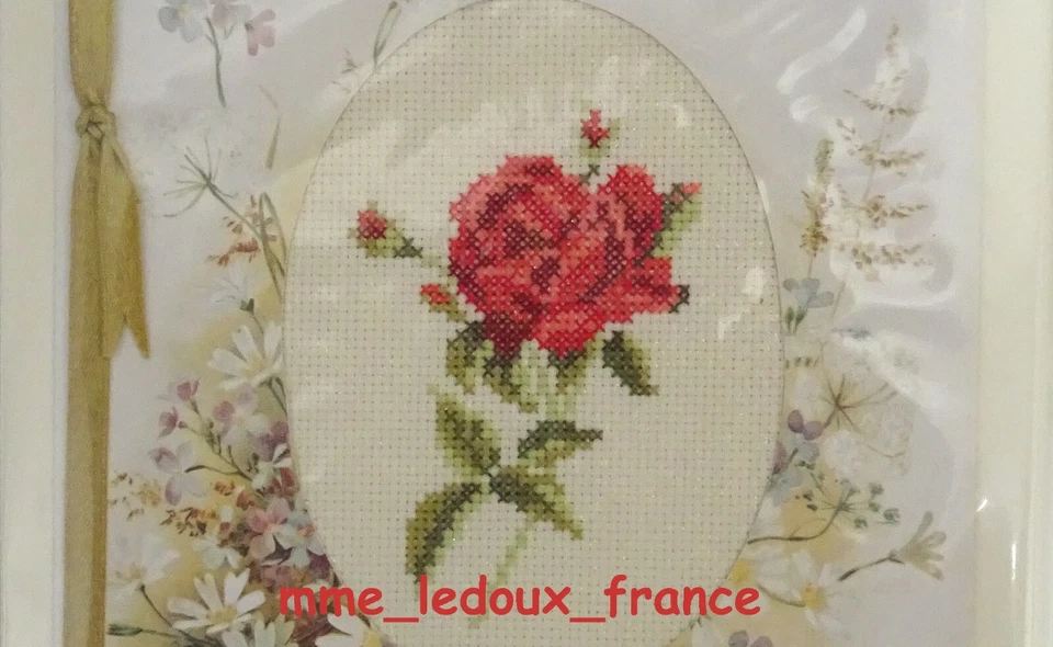 Carte brodée Main Rose Rouge - Lanarte Point Croix + Enveloppe toutes occasions - Photo 3/4