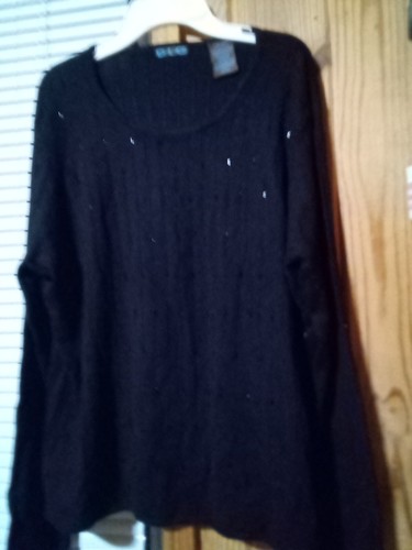 DLG L Black Embellished Ribbed Rayon Nylon Sweater - Picture 2 of 7
