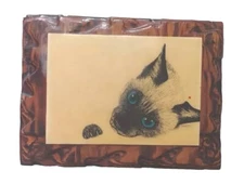 Vintage Rabindra Danks Siamese Cat Red Dot Wood Wall Art Plaque  1973