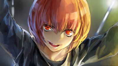 Anime girls short hair red eyes aku no hana face redhead Playmat Game Mat Desk