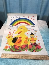 Vintage Liquid Embroidery Finished Fabric Art 1960's Baby Weight Name Sesame St